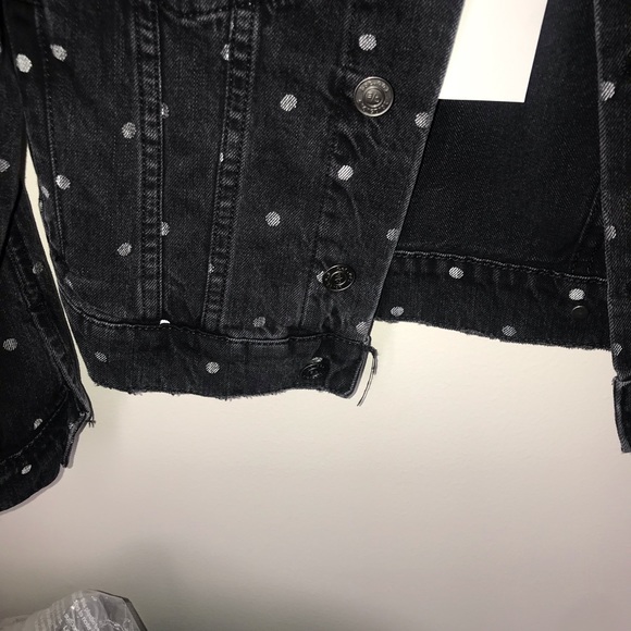 Current Elliot Baby Trucker Black Denim jacket with white polka dots. Women’s 0 - Picture 6 of 10